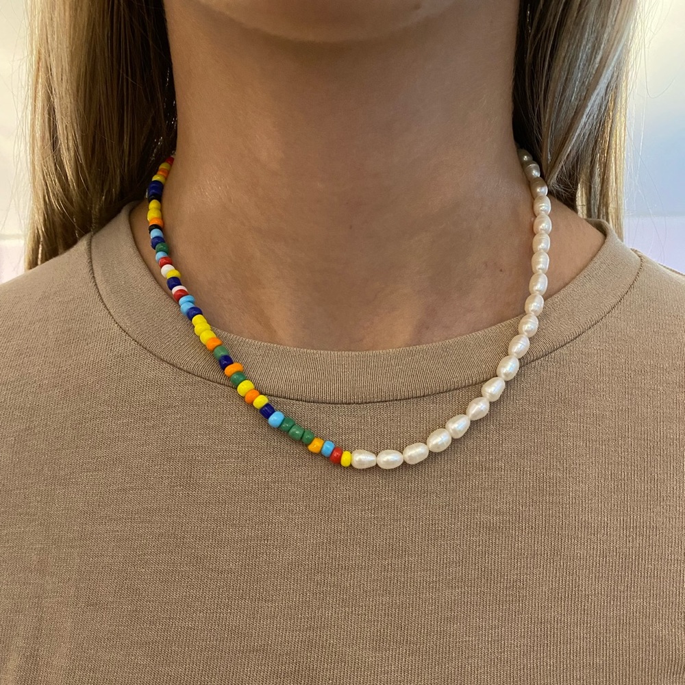 Erth double crescent necklace in multi